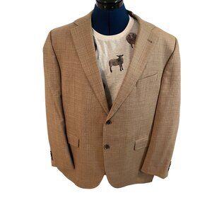 Jack Victor Montreal Mens Blazer 46R Wool & Silk Blend Brown Plaid Two-Button Un